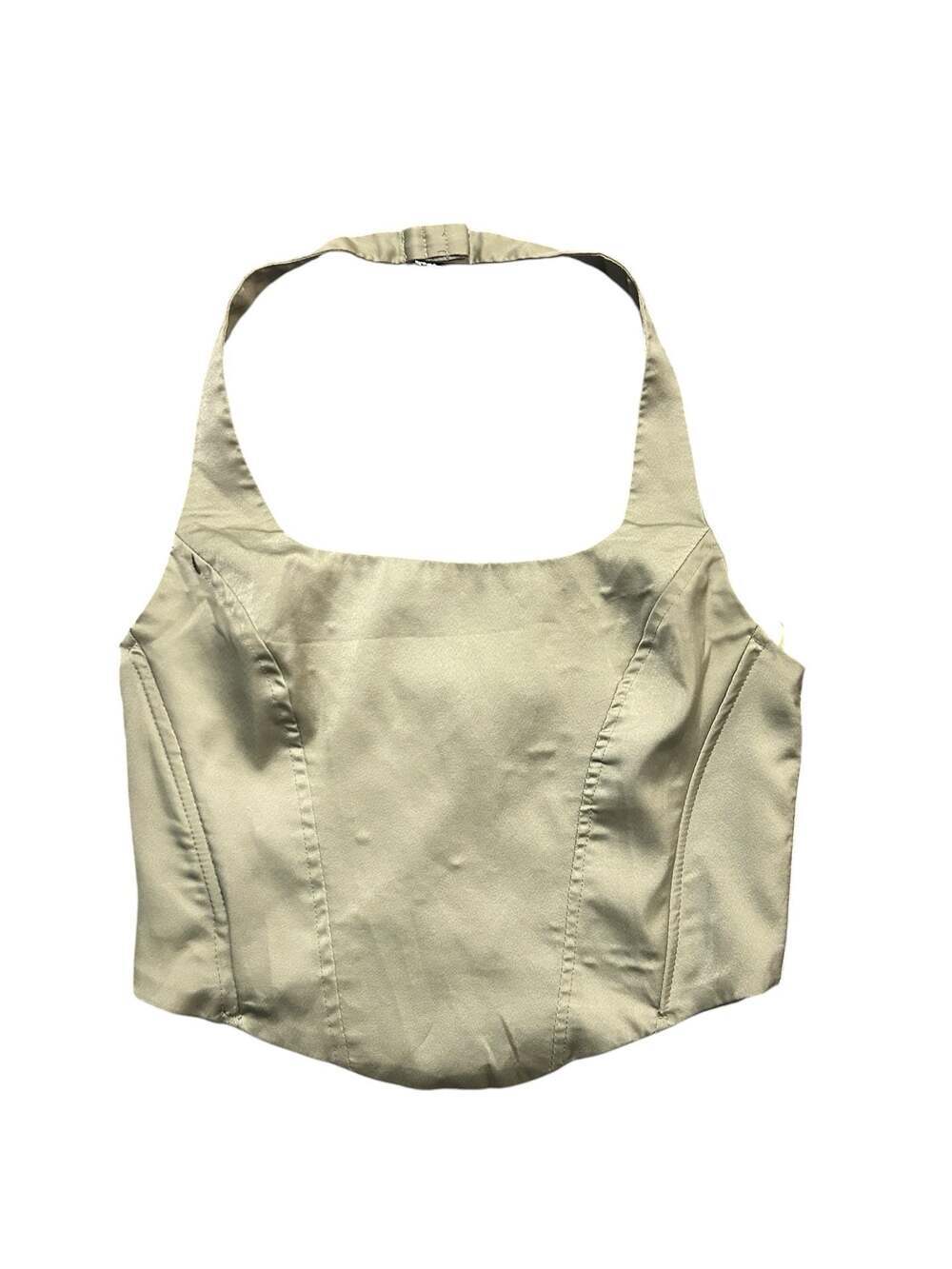 NIA Sage Green Satin Corset Style Halter Crop Top